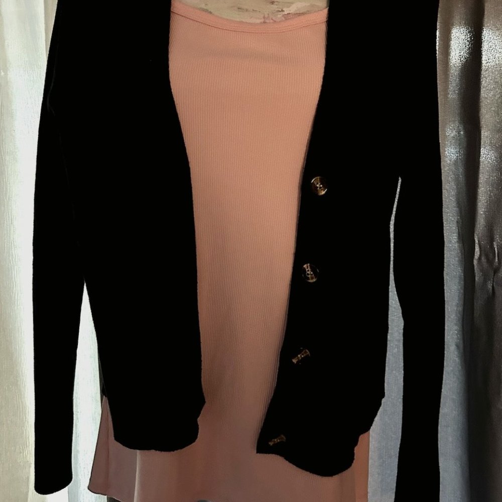 COPY - Kate Kasin Black Cardigan, Ribbed, Buttoned